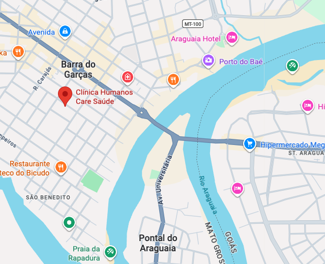 Mapa da localização da Clínica Humanos Care Saúde em Barra do Garças